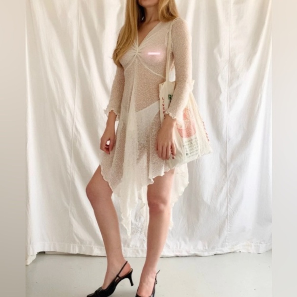 00s Mesh Asymmetrical Sweater Top Dress - XS to Small